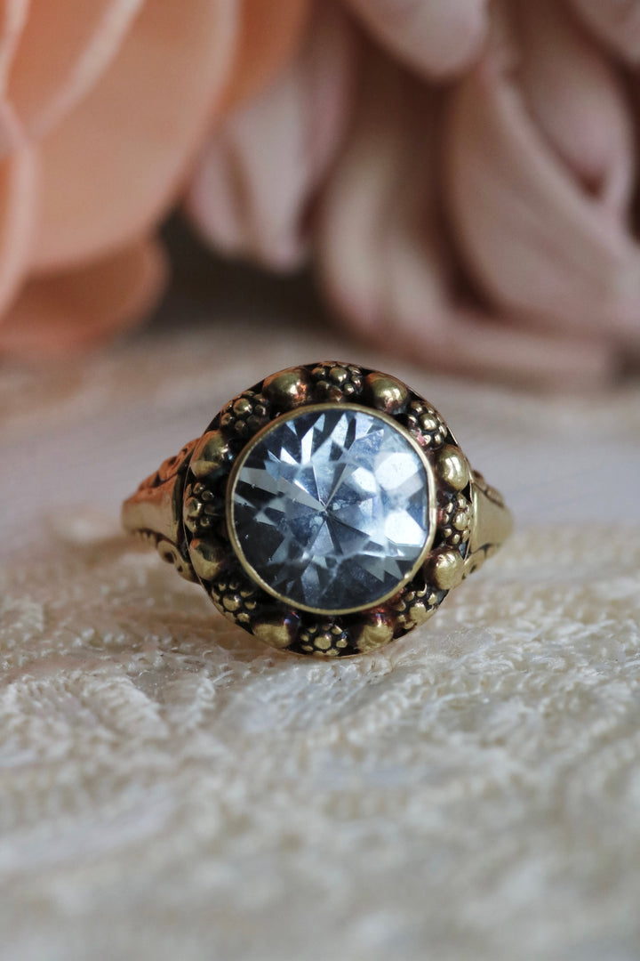 Estate 14K Yellow Gold 4.12CTW Synthetic Spinel Art Deco Floral Ring
