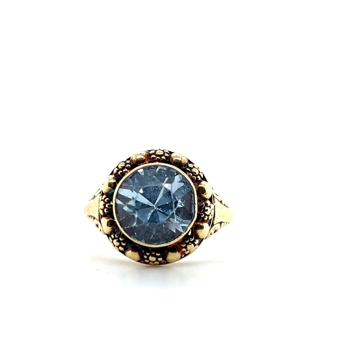 Estate 14K Yellow Gold 4.12CTW Synthetic Spinel Art Deco Floral Ring