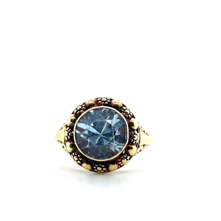 Estate 14K Yellow Gold 4.12CTW Synthetic Spinel Art Deco Floral Ring