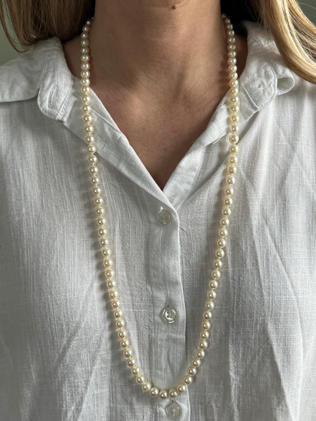Estate 14K Yellow Gold Cultured Pearl Strand Necklace with Diamonds in Clasp