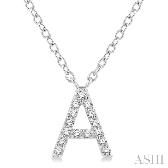 10K White Gold 0.05ctw Diamond Letter "A" Necklace