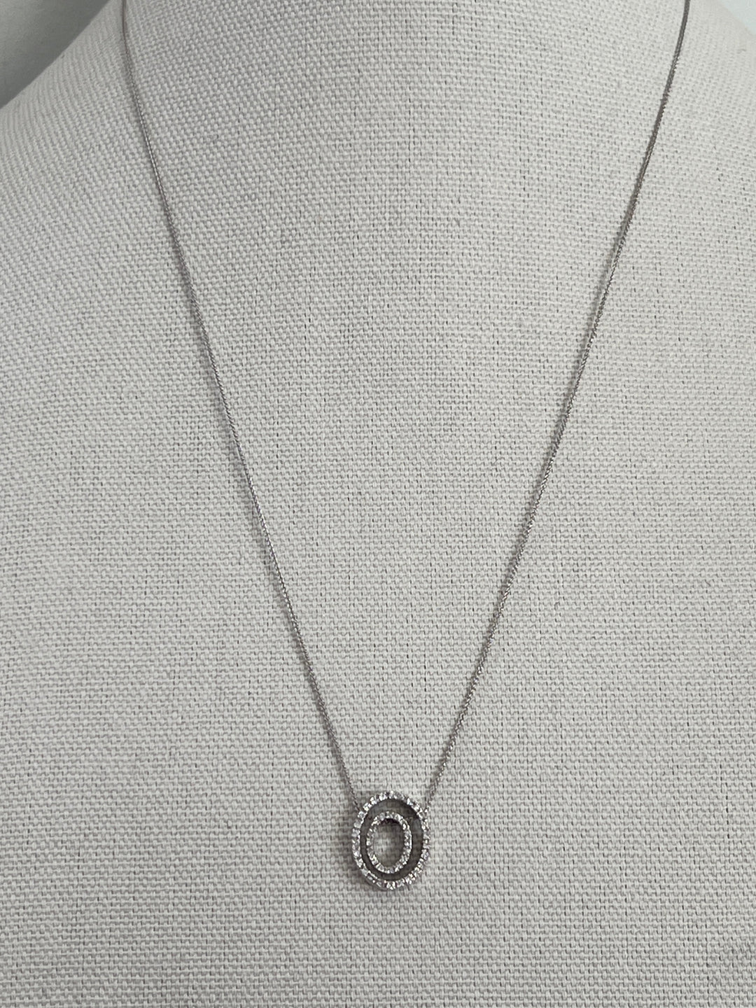 Estate 14K White Gold 0.35CTW Double Open Oval Diamond Pendant Necklace