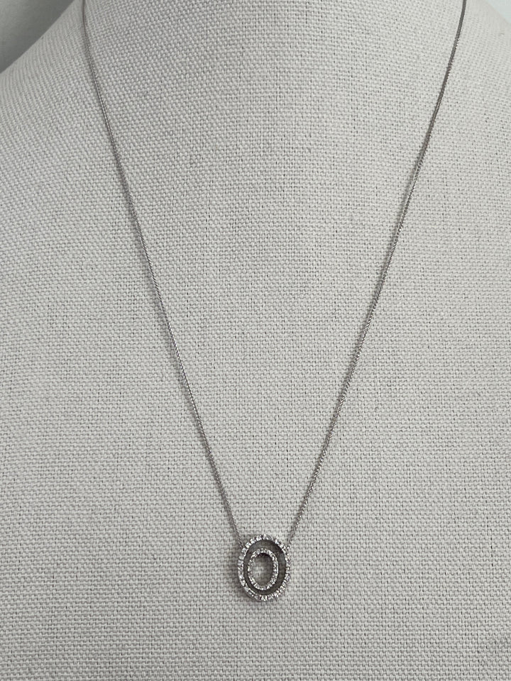 Estate 14K White Gold 0.35CTW Double Open Oval Diamond Pendant Necklace