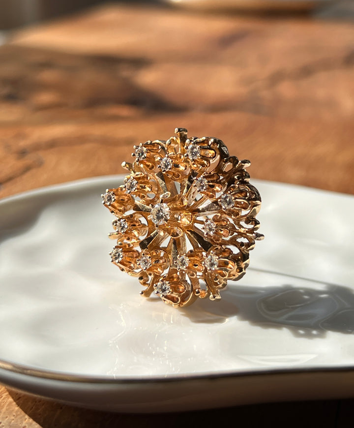 Estate 14K Yellow Gold 0.73CTW Diamond Starburst Victorian Revival Pendant/Brooch