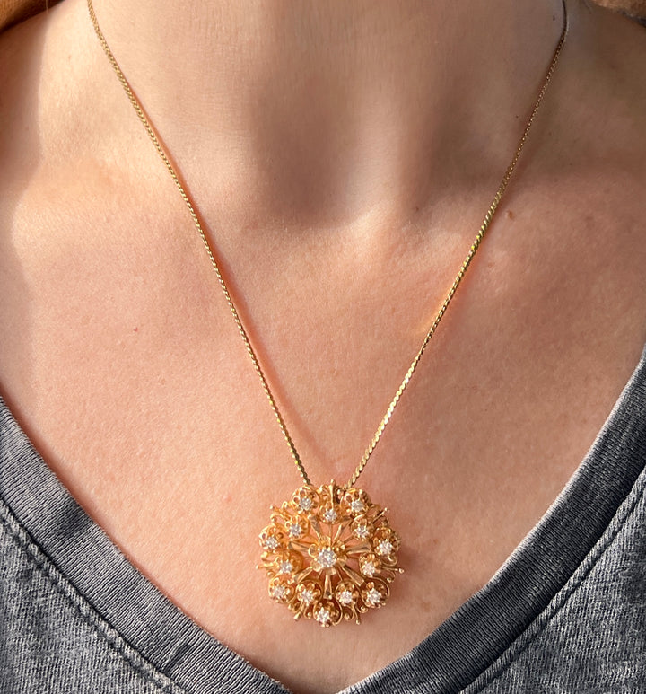 Estate 14K Yellow Gold 0.73CTW Diamond Starburst Victorian Revival Pendant/Brooch