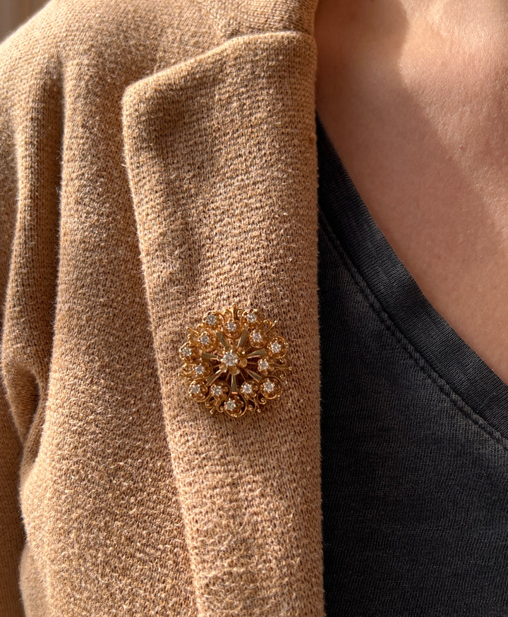 Estate 14K Yellow Gold 0.73CTW Diamond Starburst Victorian Revival Pendant/Brooch