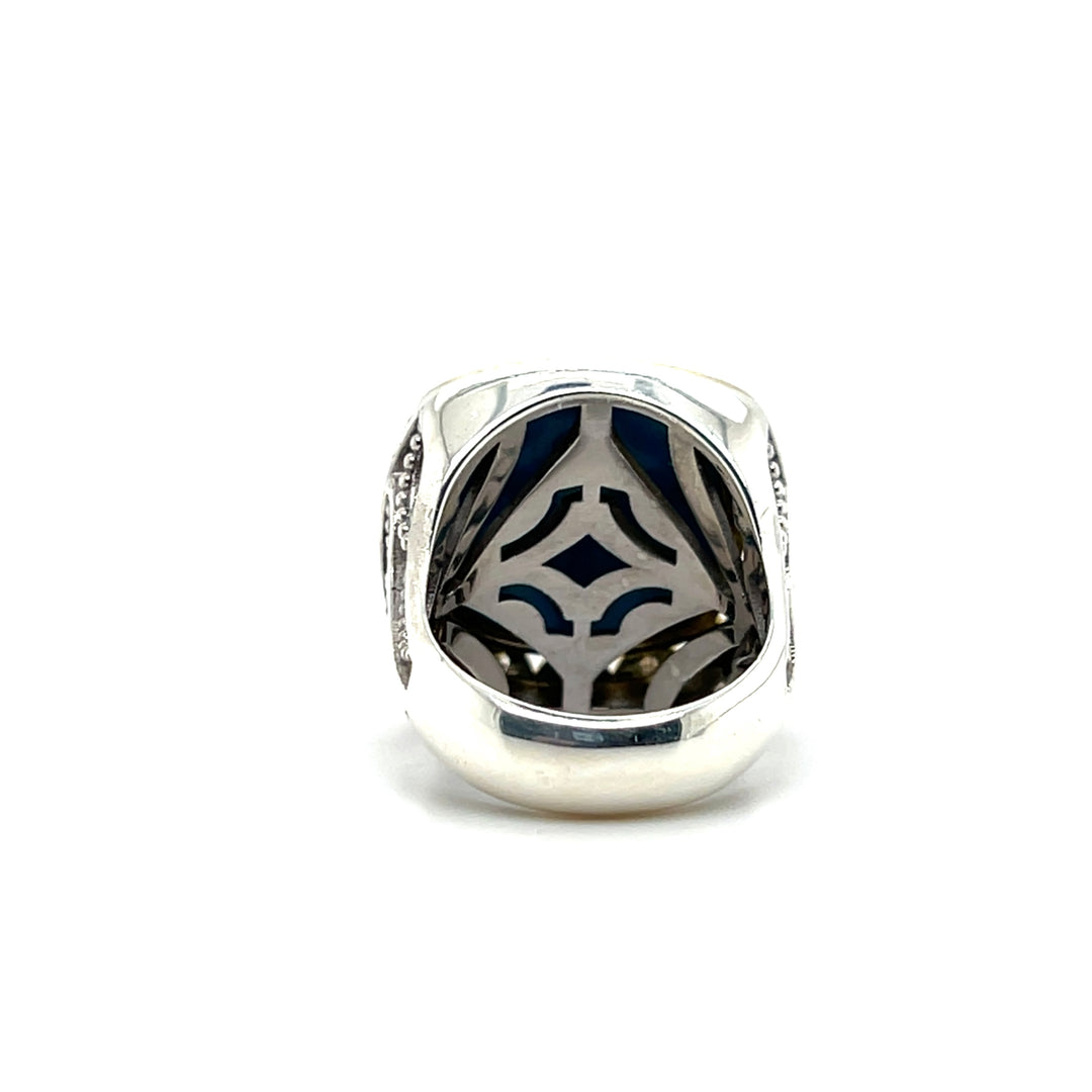 Estate Sterling Silver & 18K Gold Neolite Turquoise & Diamond Halo Ring by Tacori