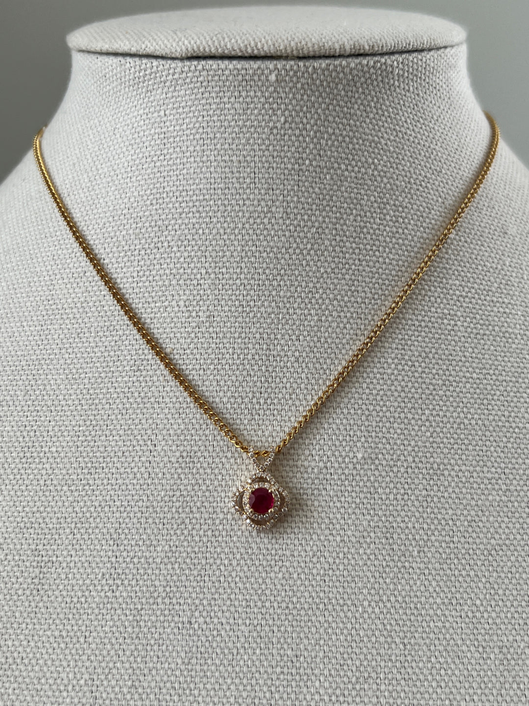 Estate 14K Yellow Gold 0.65CTW Ruby & Diamond Halo Pendant