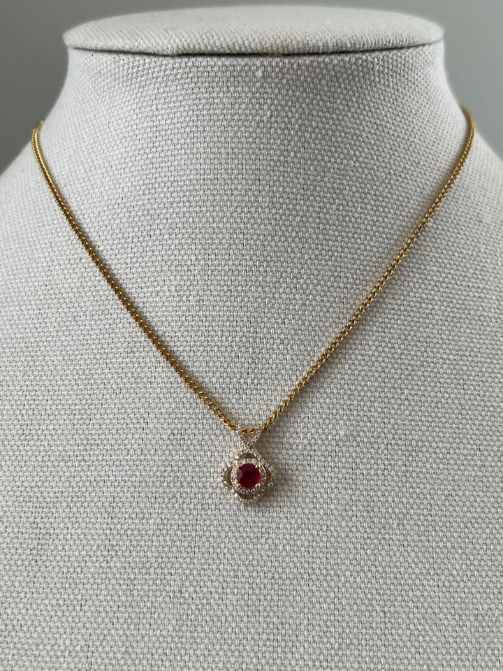 Estate 14K Yellow Gold 0.65CTW Ruby & Diamond Halo Pendant
