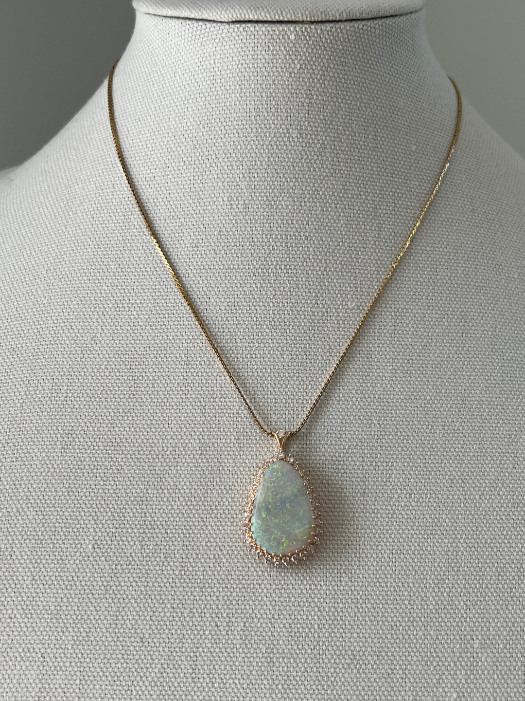 Estate 14k Yellow Gold 5.60ct Opal and 1.12tcw Diamond Halo Pendant, Contemporary