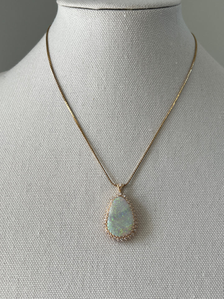 Estate 14k Yellow Gold 5.60ct Opal and 1.12tcw Diamond Halo Pendant, Contemporary