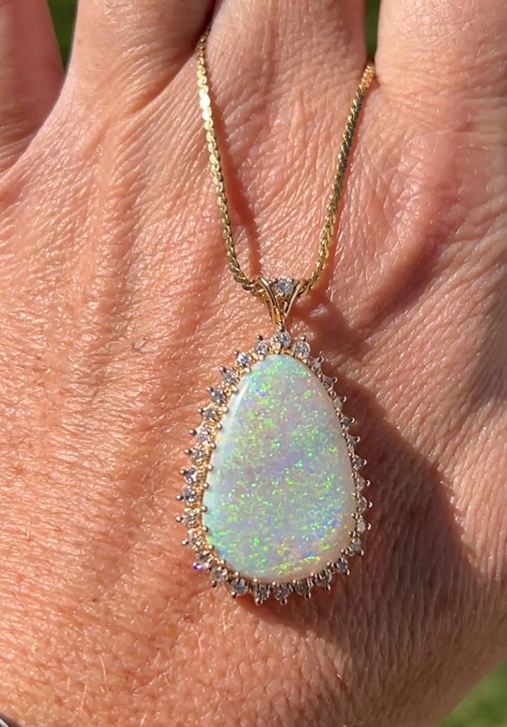 Estate 14k Yellow Gold 5.60ct Opal and 1.12tcw Diamond Halo Pendant, Contemporary
