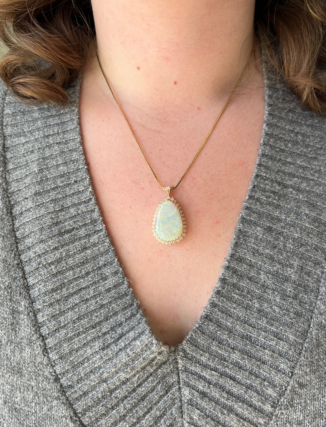 Estate 14k Yellow Gold 5.60ct Opal and 1.12tcw Diamond Halo Pendant, Contemporary