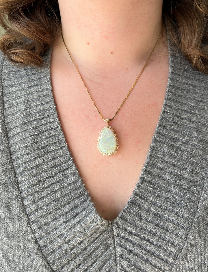 Estate 14k Yellow Gold 5.60ct Opal and 1.12tcw Diamond Halo Pendant, Contemporary