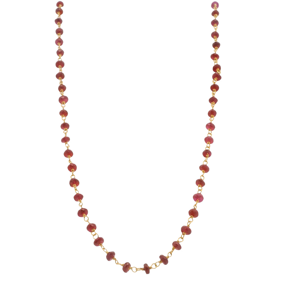 18K Yellow Gold 14.25CTW Ruby Bead Rosary Chain Necklace