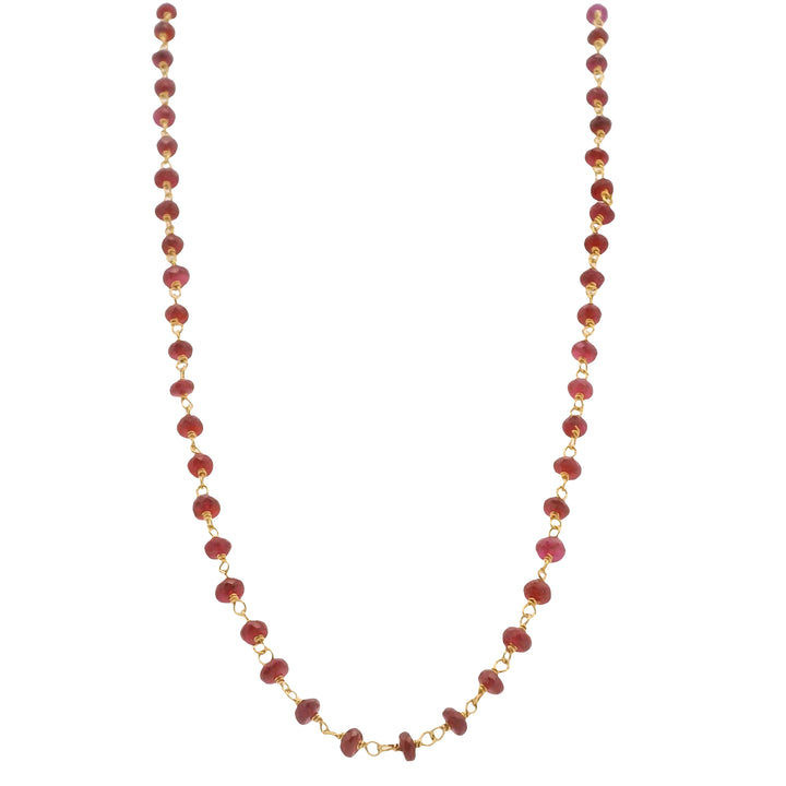 18K Yellow Gold 14.25CTW Ruby Bead Rosary Chain Necklace