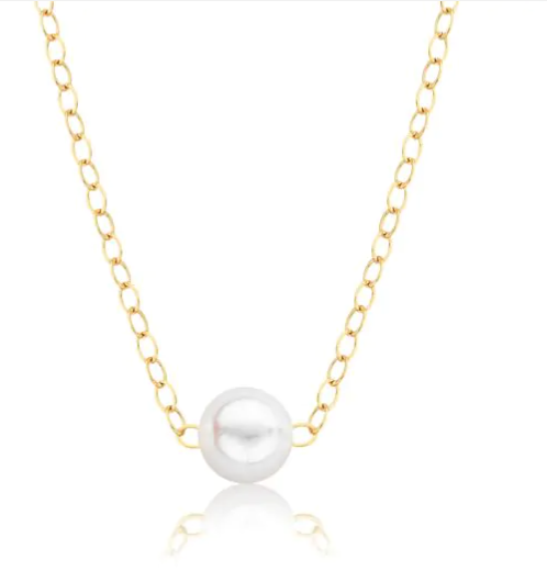 14K Yellow Gold 5.5mm Cultured Pearl Solitaire Necklace