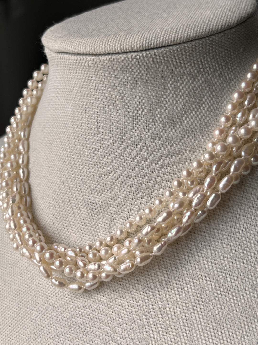 Estate 14K Yellow Gold Lapis Lazuli Clasp & Freshwater Pearl Multi Strand Necklace