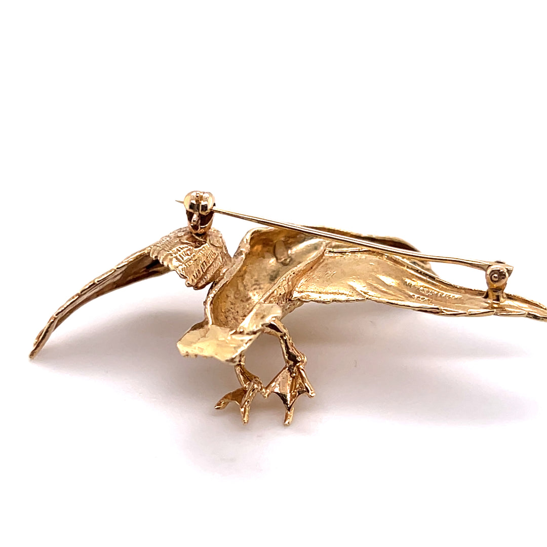 Estate 14K Yellow Gold Flying Duck Brooch
