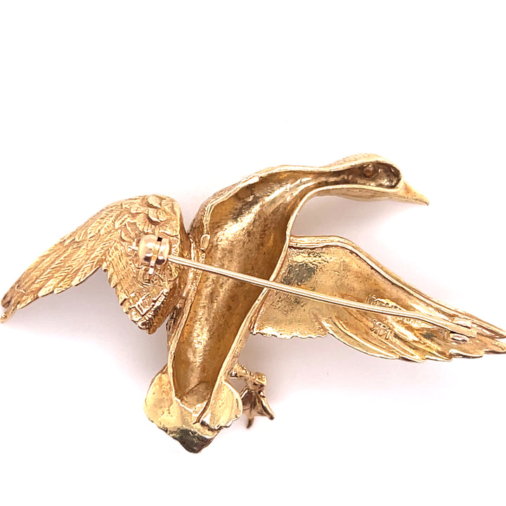 Estate 14K Yellow Gold Flying Duck Brooch