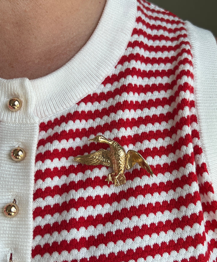 Estate 14K Yellow Gold Flying Duck Brooch