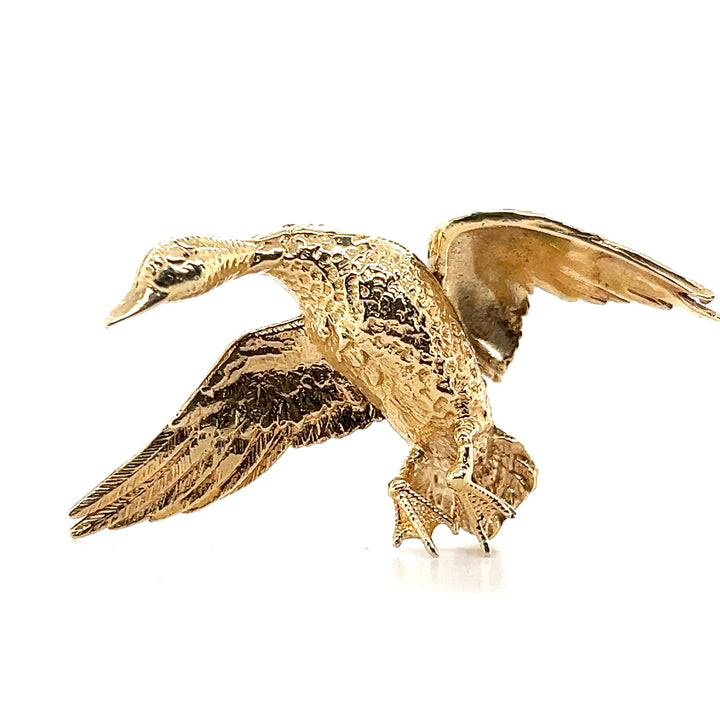 Estate 14K Yellow Gold Flying Duck Brooch