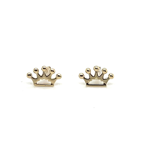 14K Yellow Gold Crown Stud Earrings
