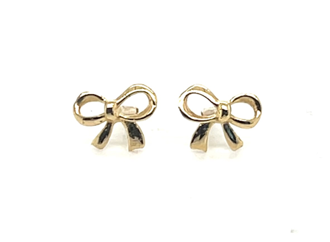 14K Yellow Gold Bow Stud Earrings