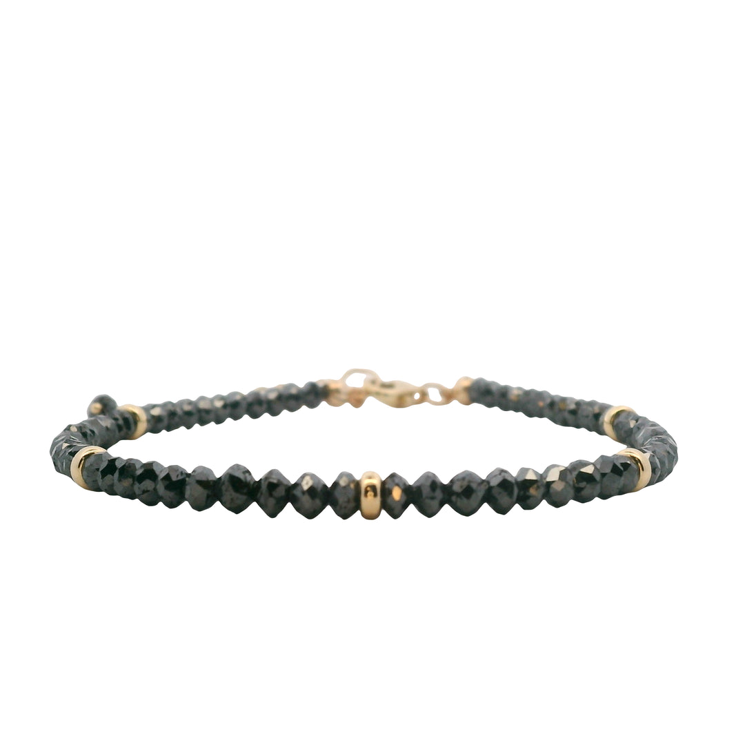18K Yellow Gold Black Diamond Bead Bracelet - 12.02 CTW with Gold Accents