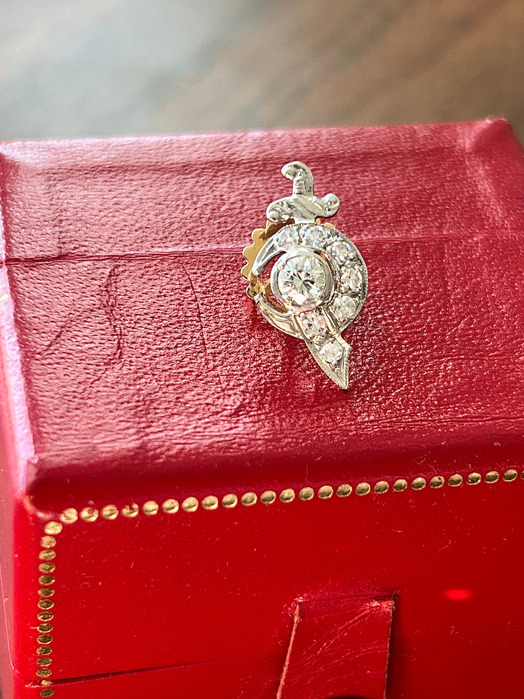 Estate 14K Two-Tone Gold 0.51CTW Diamond Vintage Shriner's Pin