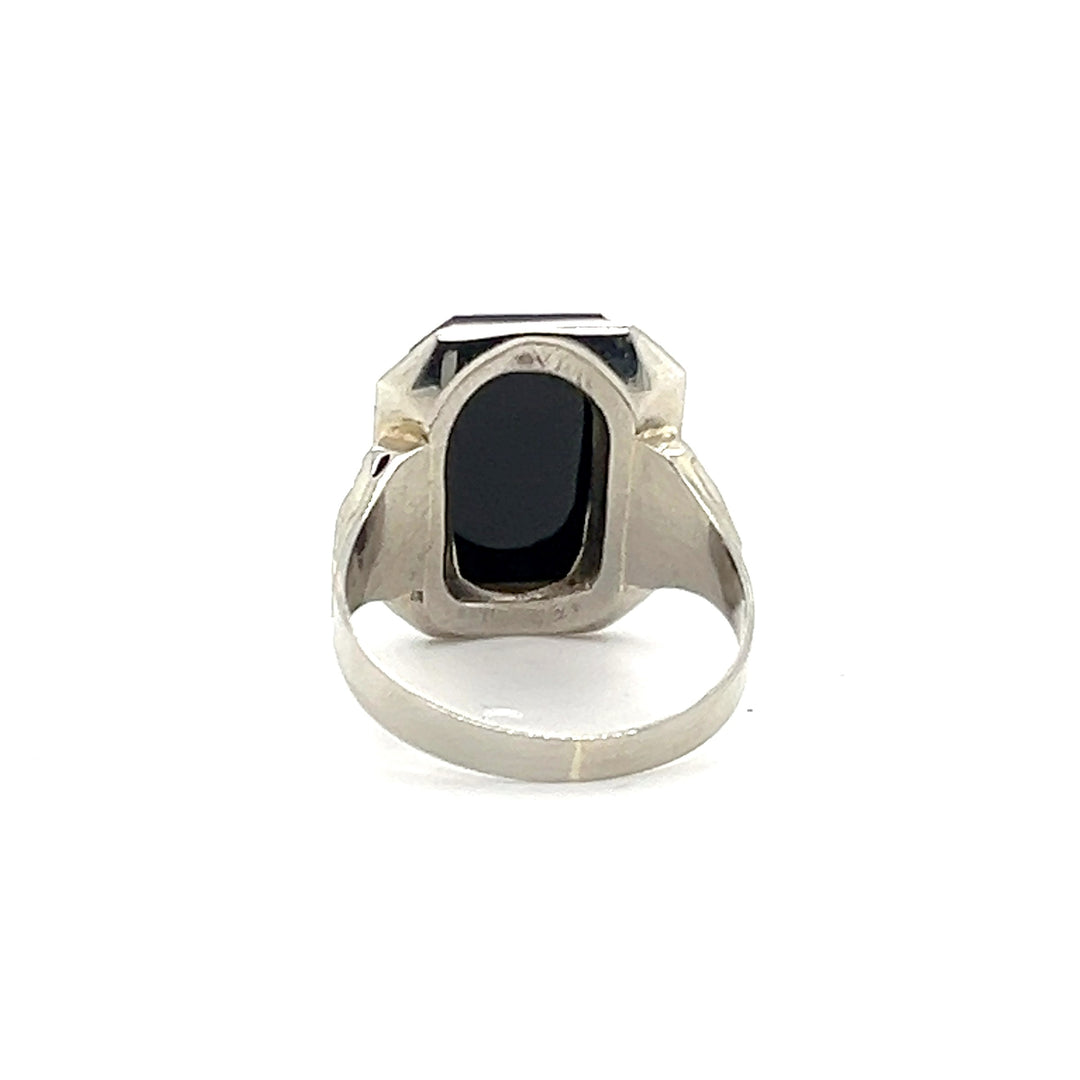 Estate 10K White Gold Carved Onyx Cameo Art Deco Ring