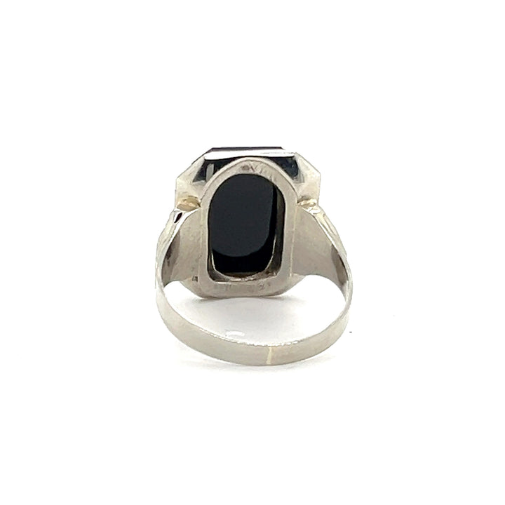 Estate 10K White Gold Carved Onyx Cameo Art Deco Ring