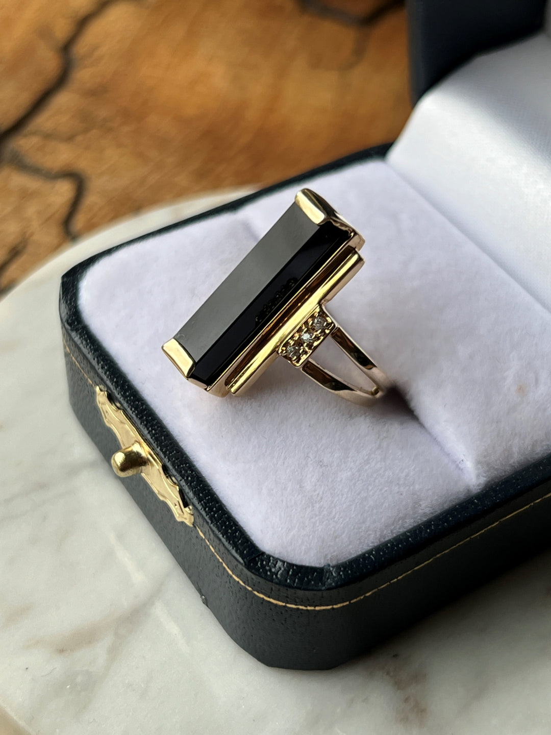 Estate 14K Yellow Gold Black Onyx & Diamond Statement Ring