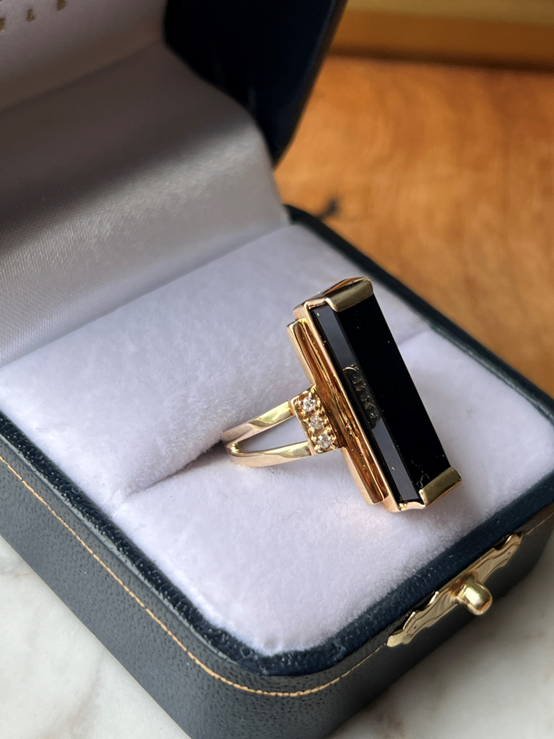 Estate 14K Yellow Gold Black Onyx & Diamond Statement Ring