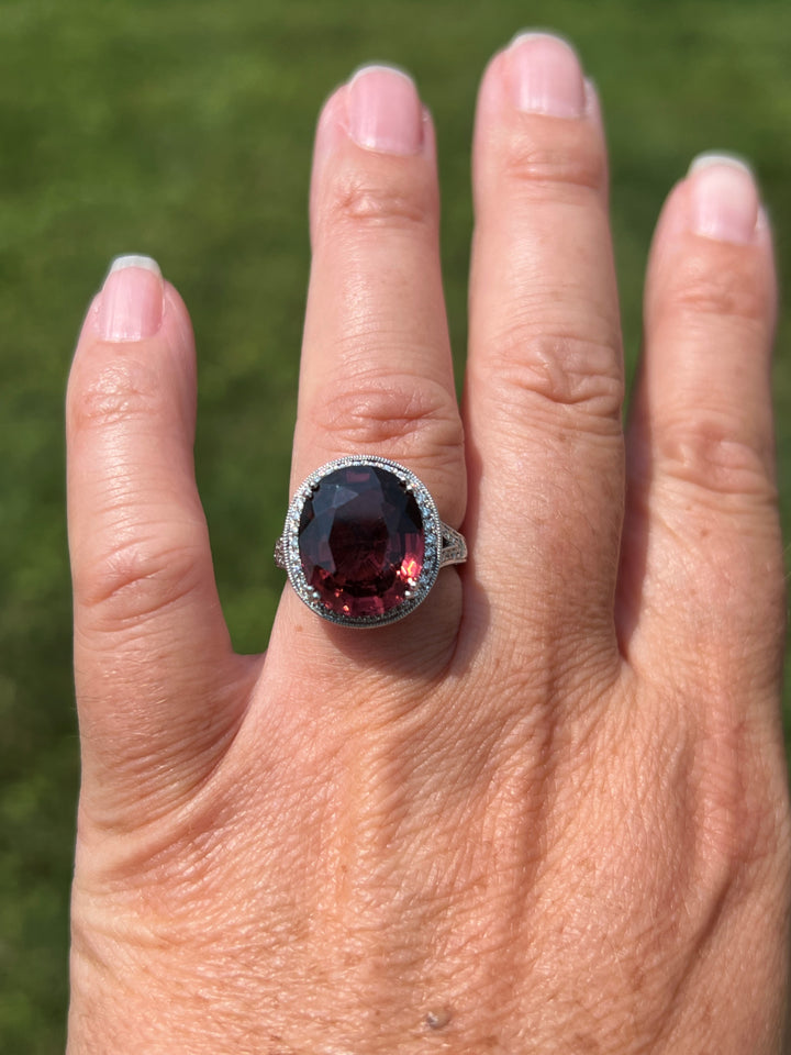 Estate 18K White Gold 8.84CTW Oval Pink Tourmaline & Diamond Halo Ring