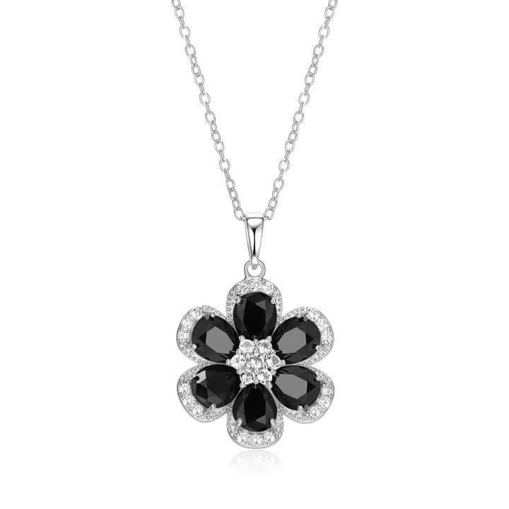 Sterling Silver Black Spinel & White Topaz Flower Necklace by Samuel B.