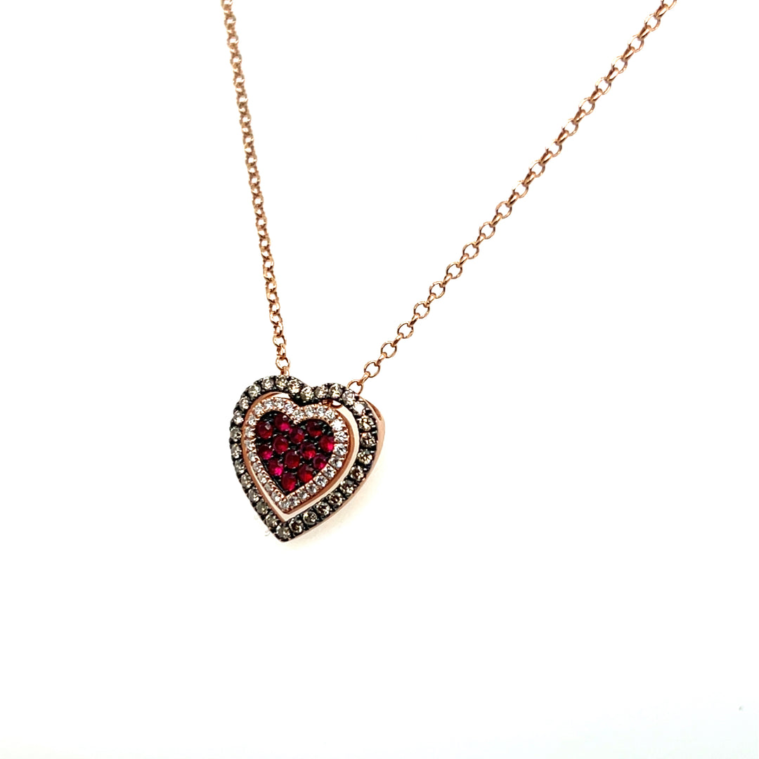 Estate 14K Rose Gold Ruby & Diamond Heart Pendant Necklace from the Le Vian x Godiva Collection