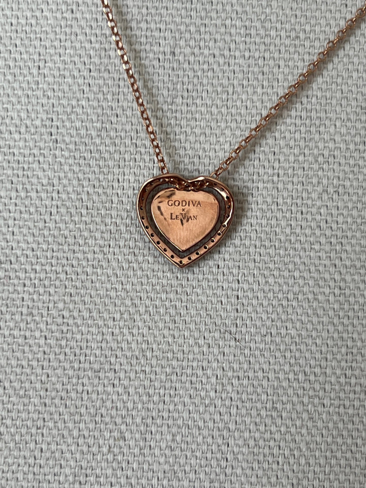 Estate 14K Rose Gold Ruby & Diamond Heart Pendant Necklace from the Le Vian x Godiva Collection
