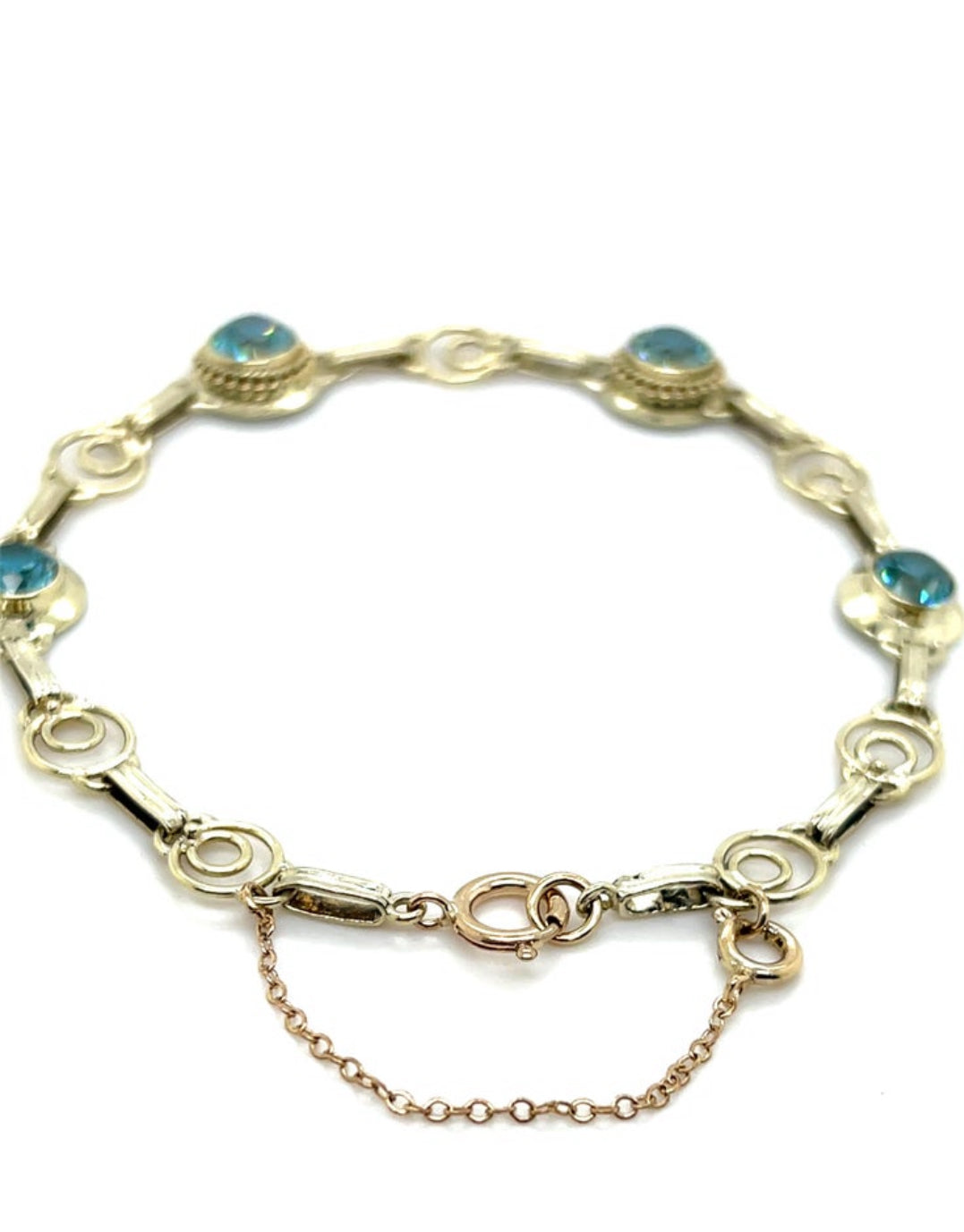 Estate 14K Yellow Gold 4.00CTW Blue Zircon Art Deco Bracelet