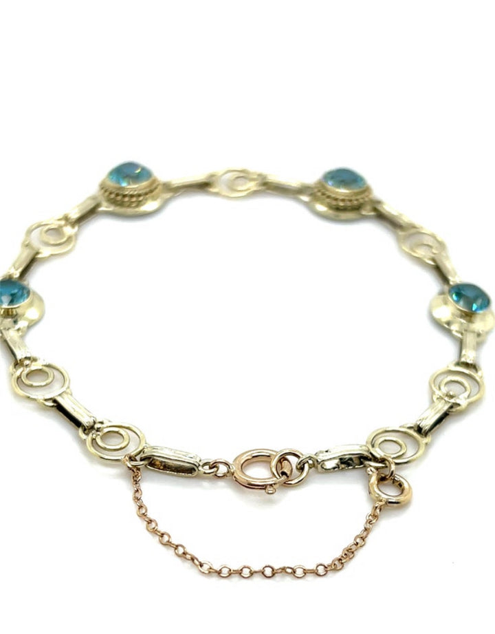 Estate 14K Yellow Gold 4.00CTW Blue Zircon Art Deco Bracelet