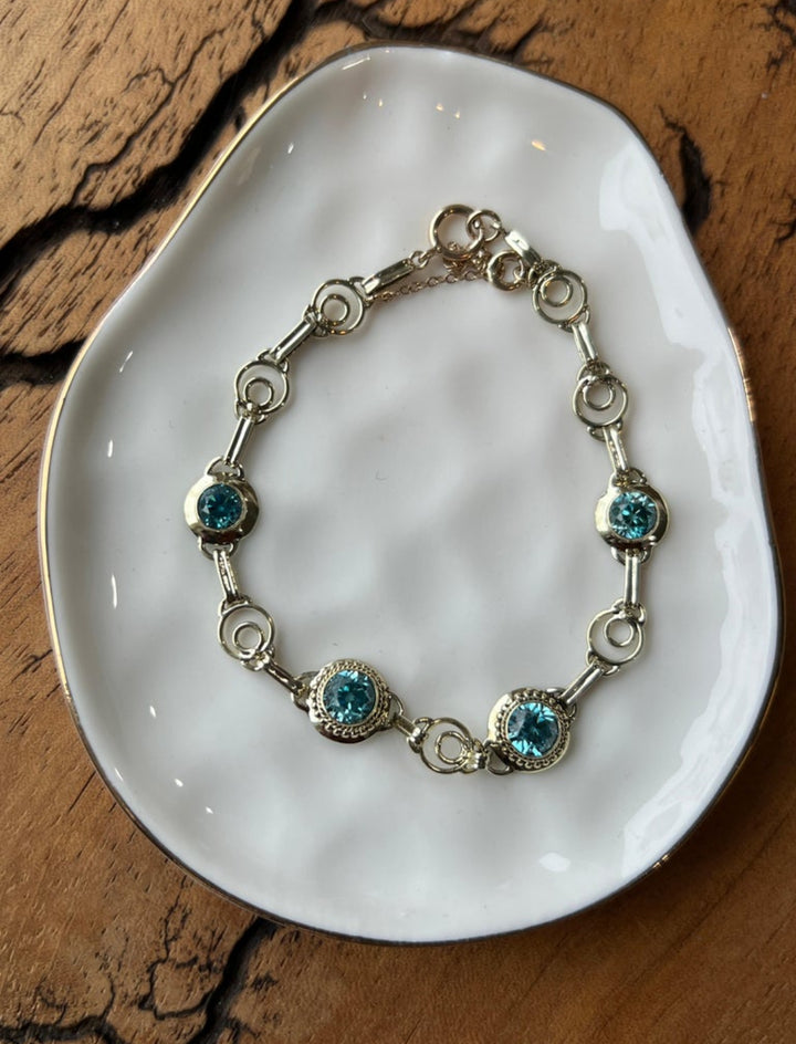 Estate 14K Yellow Gold 4.00CTW Blue Zircon Art Deco Bracelet