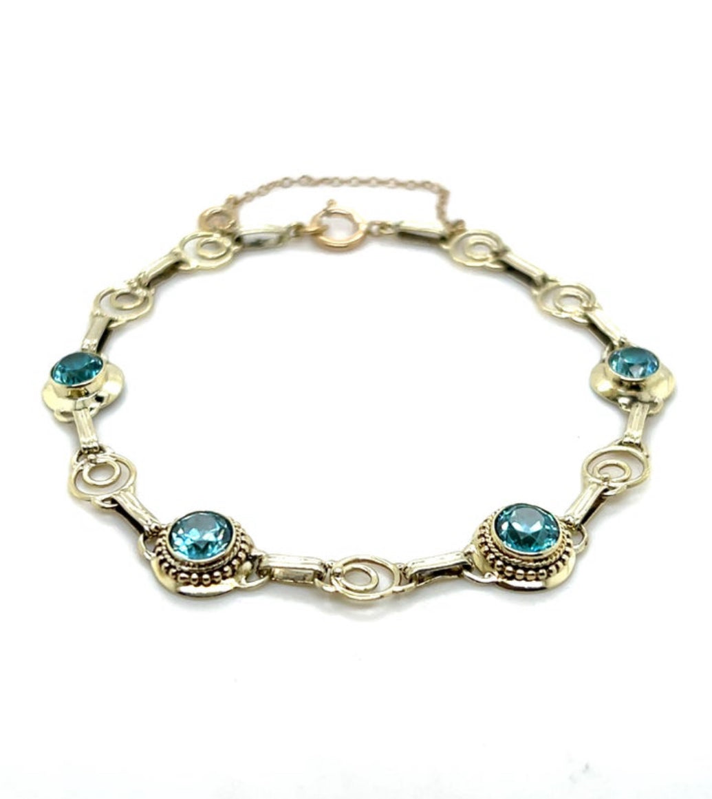 Estate 14K Yellow Gold 4.00CTW Blue Zircon Art Deco Bracelet