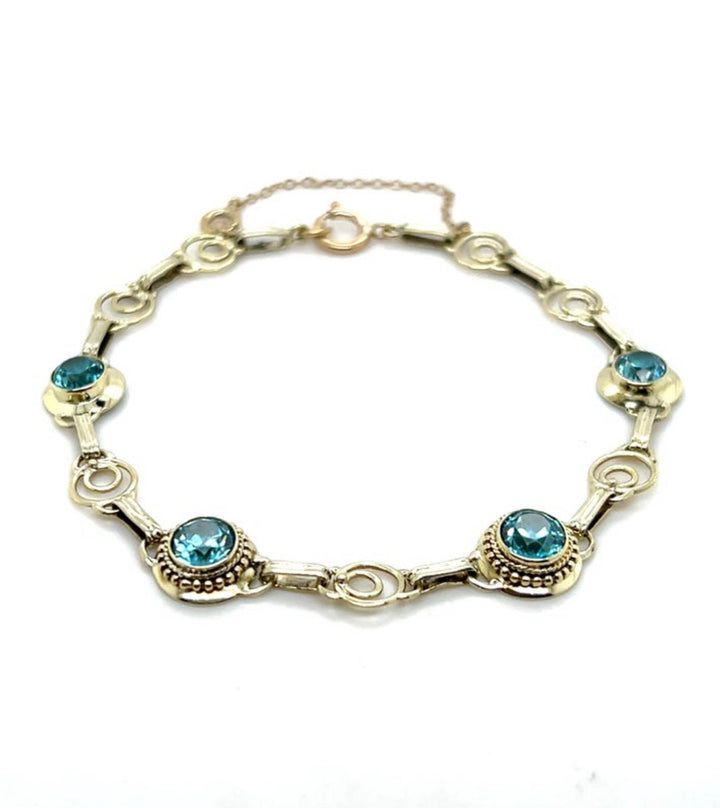 Estate 14K Yellow Gold 4.00CTW Blue Zircon Art Deco Bracelet