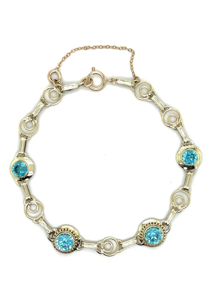 Estate 14K Yellow Gold 4.00CTW Blue Zircon Art Deco Bracelet