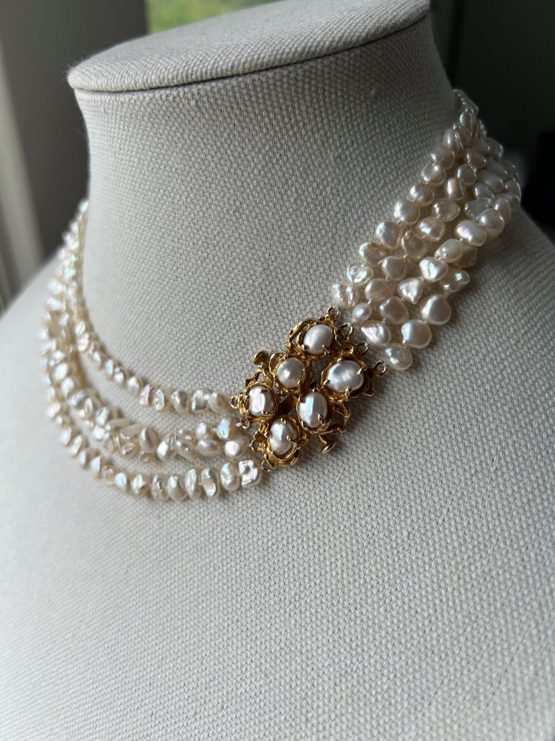 Estate 14K Yellow Gold Keshi Pearl Strand Vintage Necklace