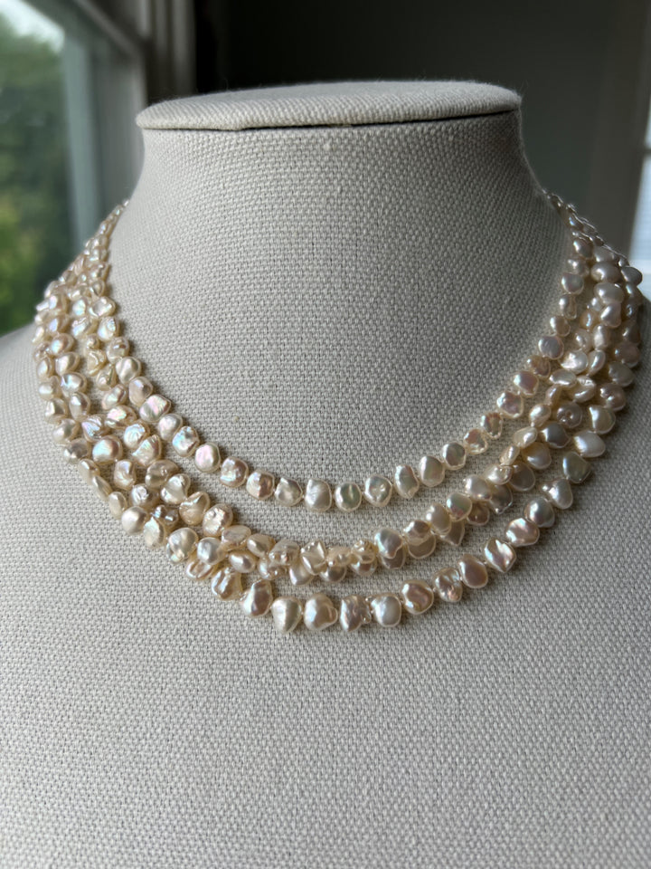 Estate 14K Yellow Gold Keshi Pearl Strand Vintage Necklace