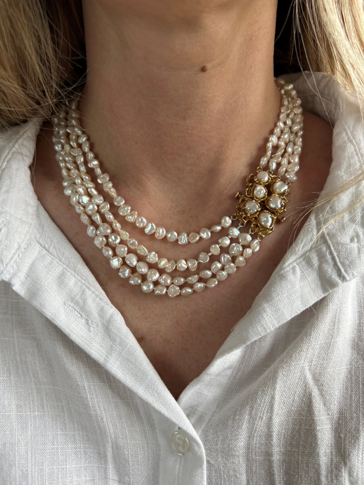 Estate 14K Yellow Gold Keshi Pearl Strand Vintage Necklace