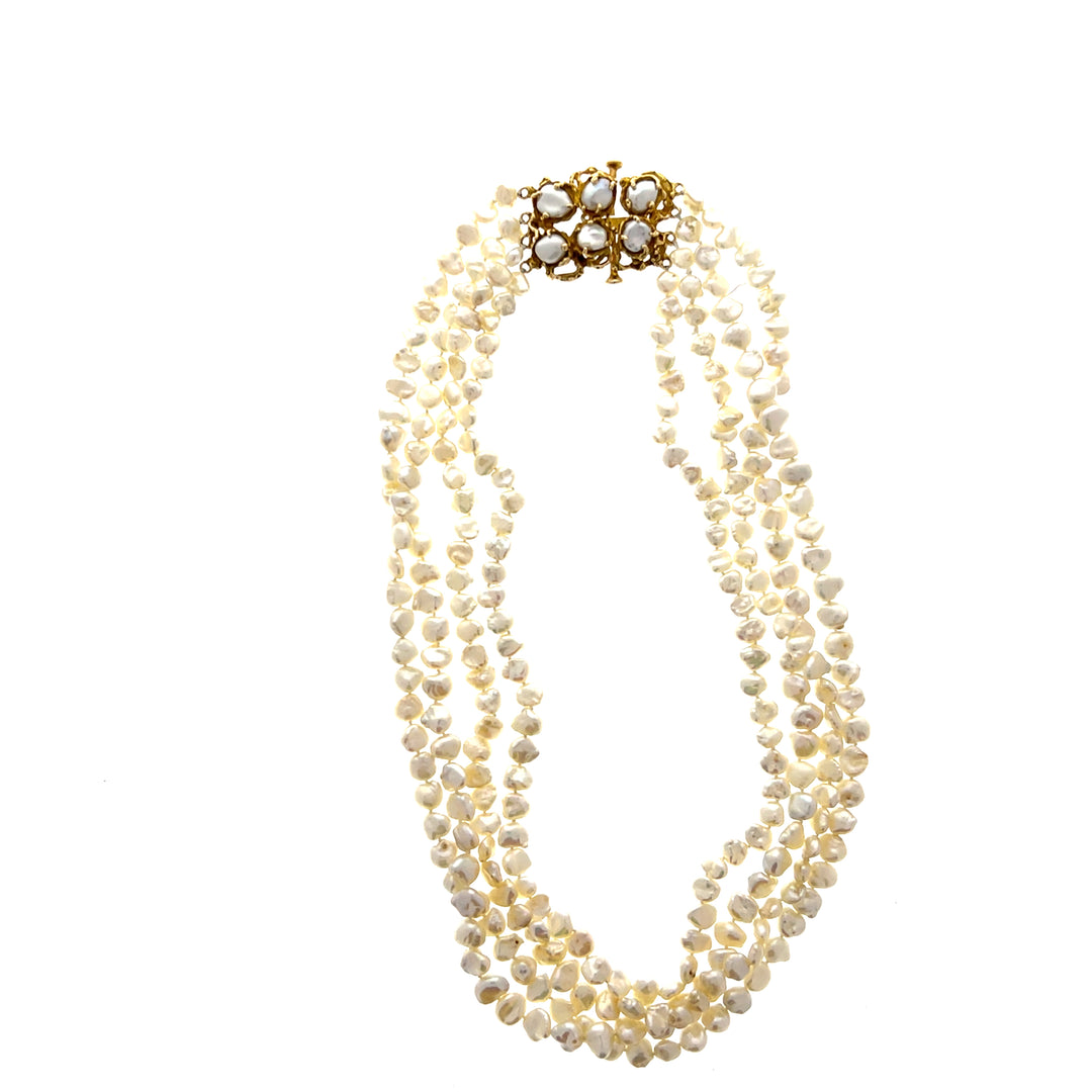 Estate 14K Yellow Gold Keshi Pearl Strand Vintage Necklace