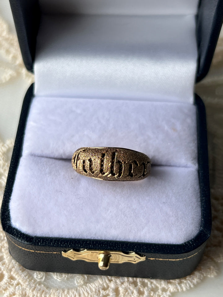 Estate 14K Yellow Gold Memorial Hairwork Ring - Victorian "Father" Remembrance As-Is