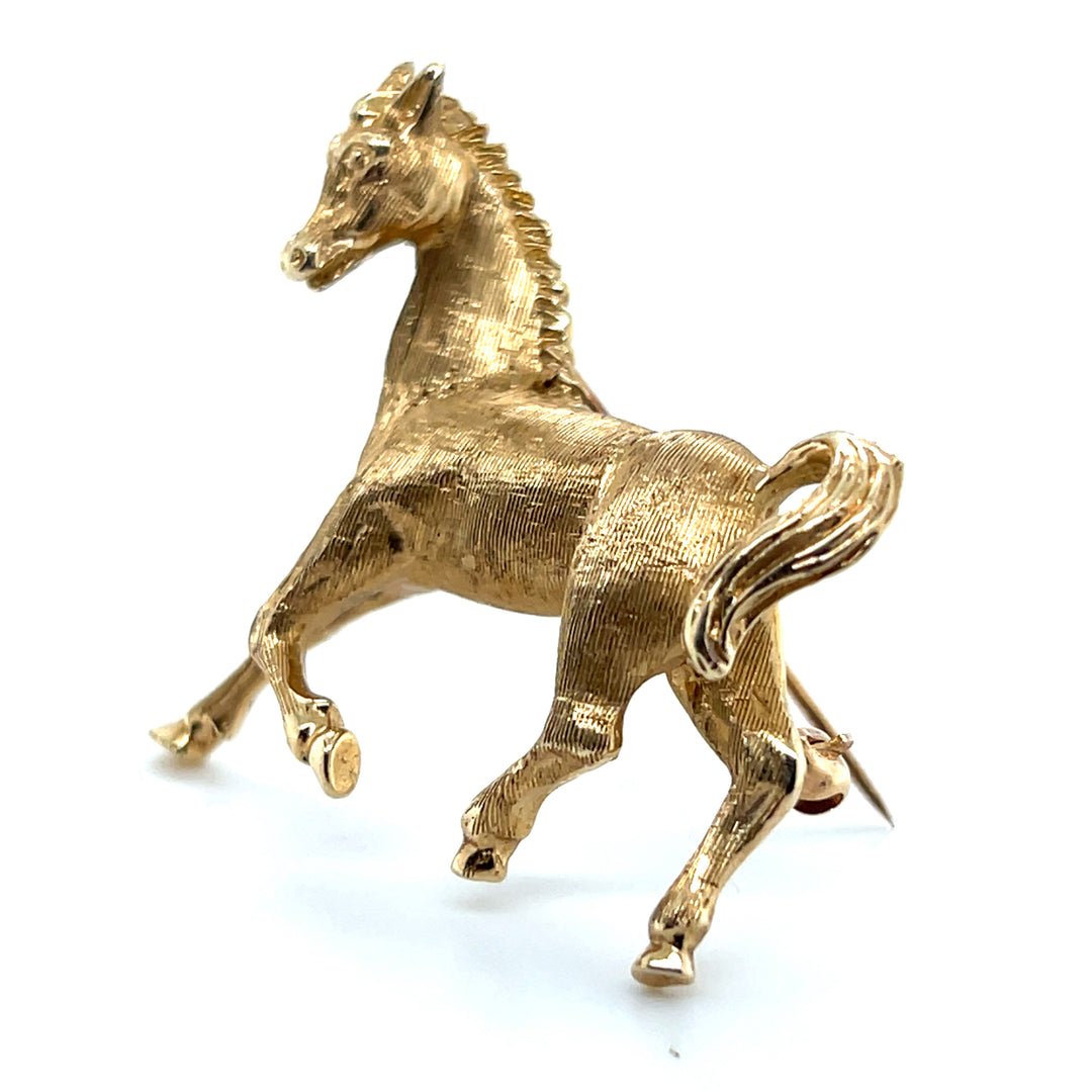 Estate 14K Yellow Gold Horse Figural Vintage Brooch